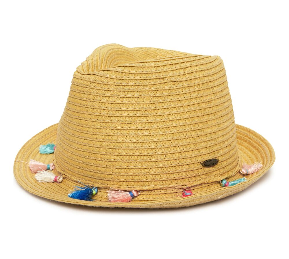 3054 Adjustable Woven Fedora: Colored Tassel - Natural